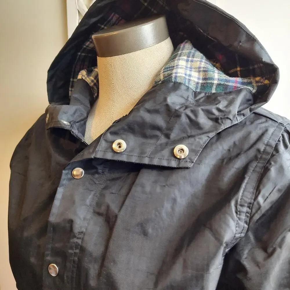 American Apparel Hooded Flannel Lined Black Rain Parka Size XXS/XS
